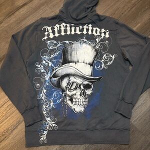 Vintage Affliction Hoodie Top Hat Skull Full Zip Size Large Jacket Gothic
